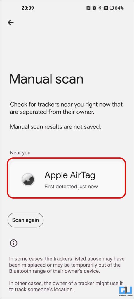 Detect Unknown tracker or AirTag on Android