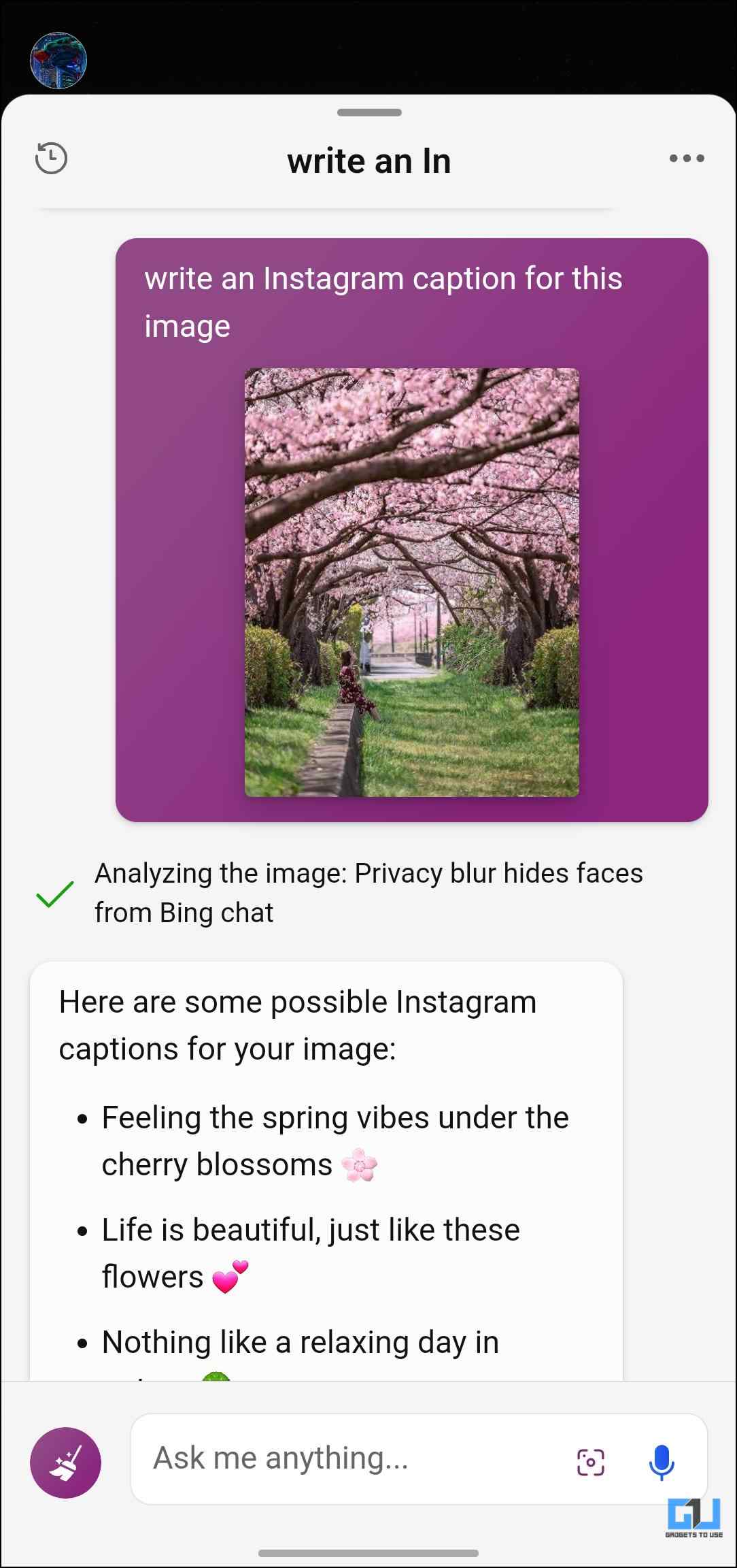 Bing Chat AI Visual Search to generate captions