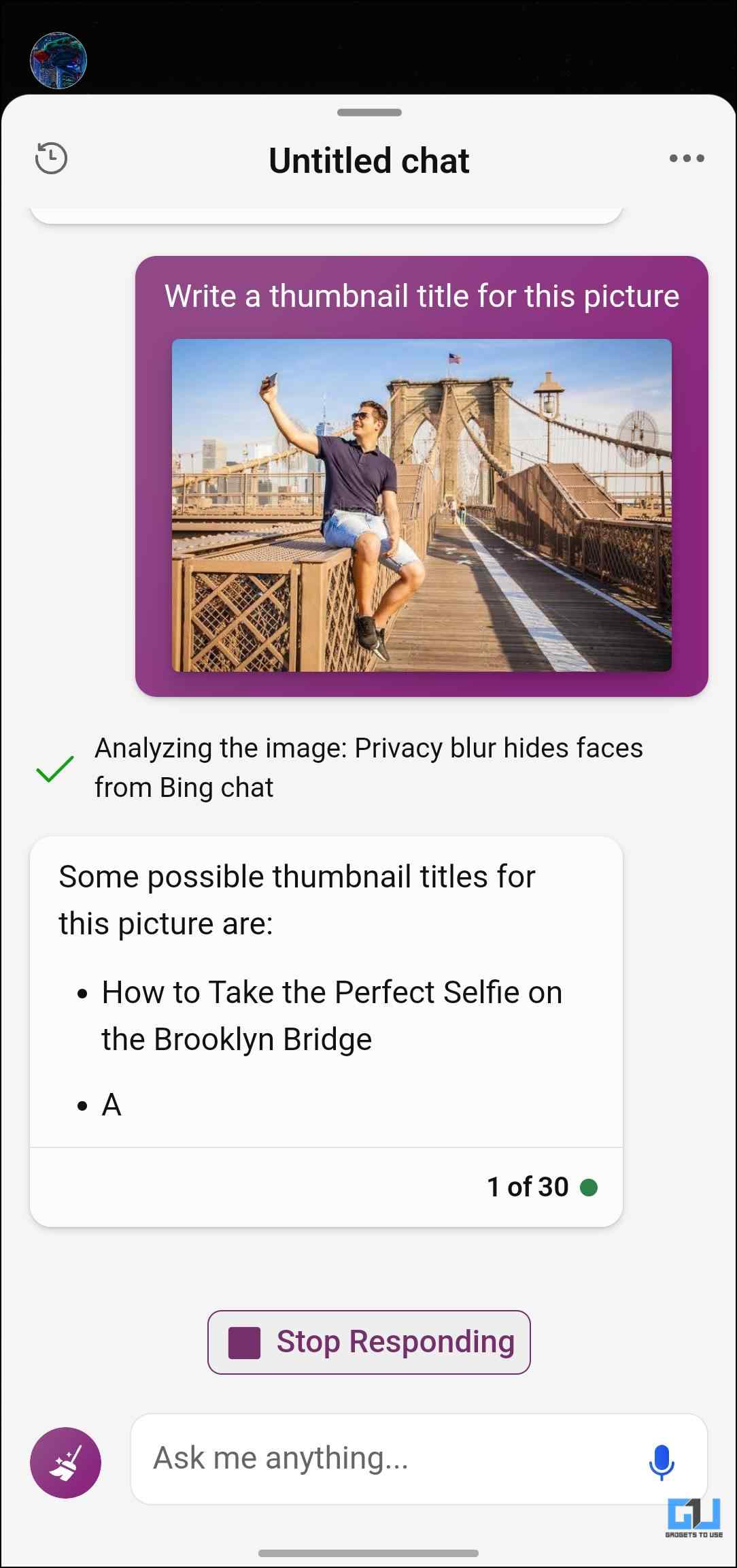 Bing Chat AI Visual Search to generate captions