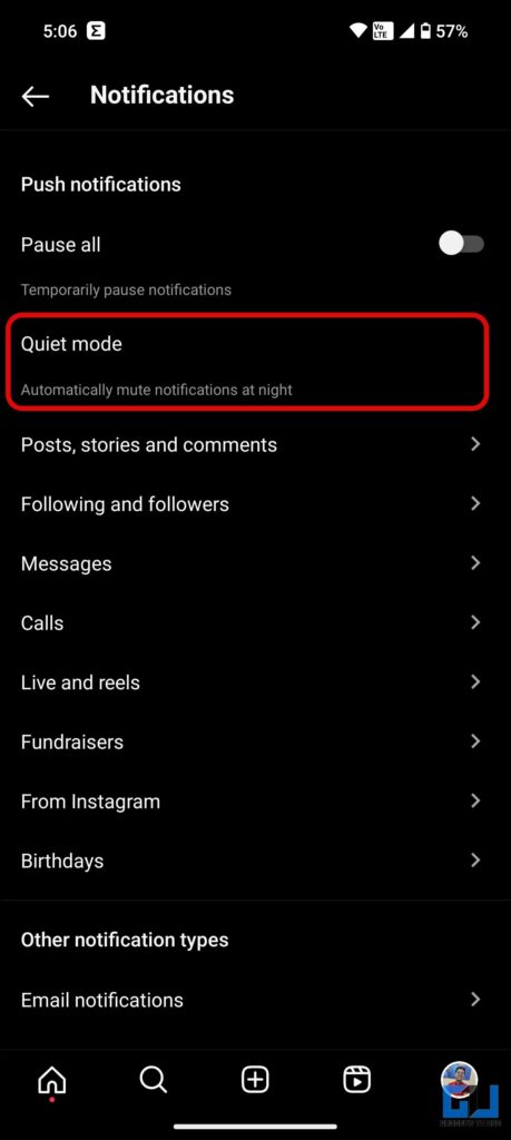 turn off Instagram notifications temporarily with Quiet Mode