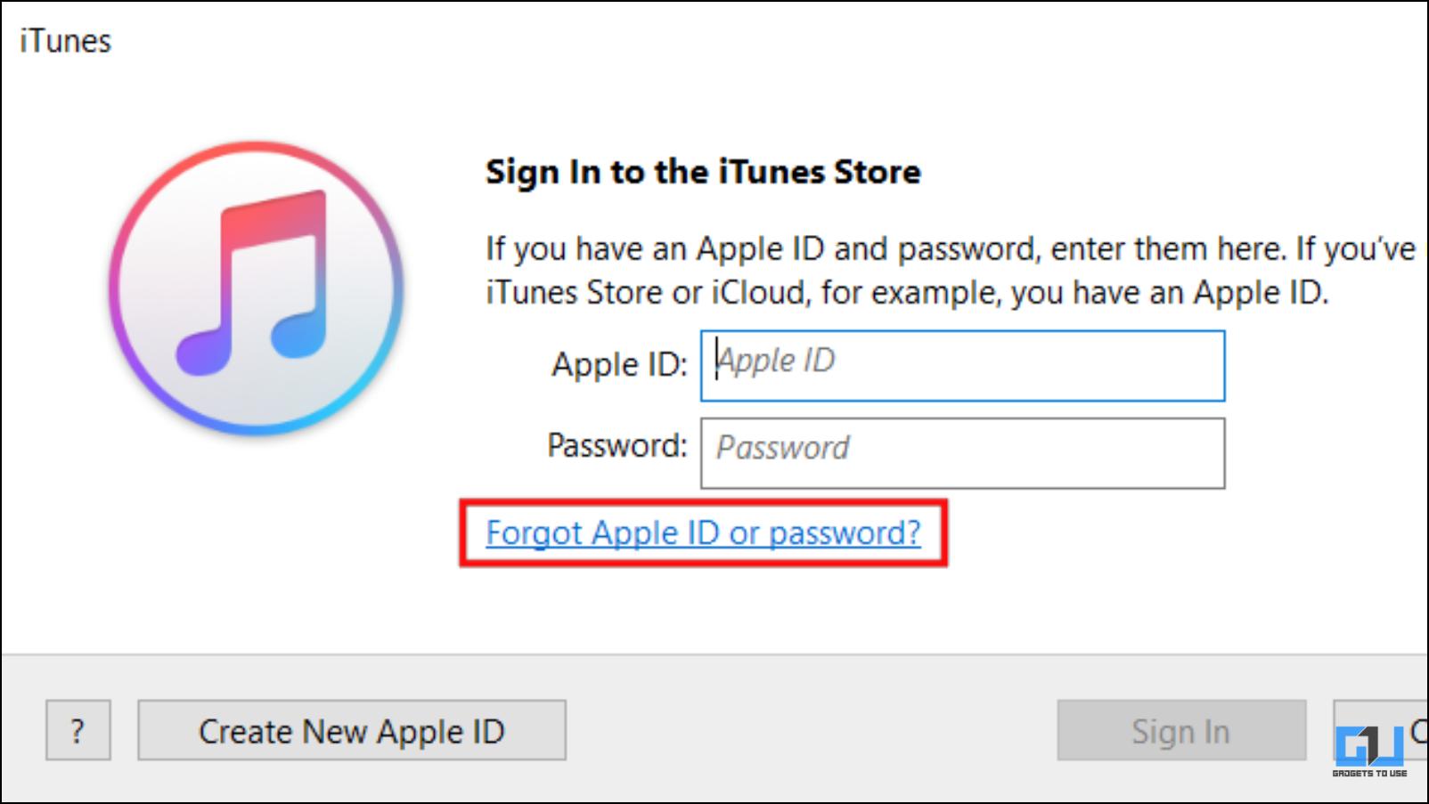 Change or Reset Apple ID password using iTunes on Windows