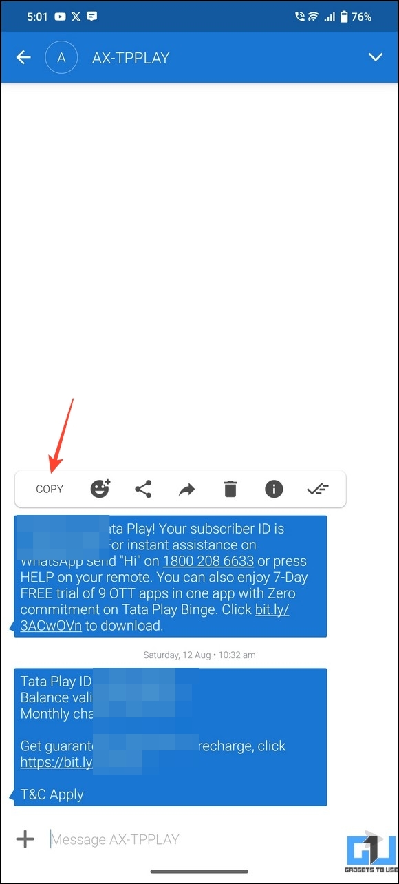 Copy Part of Text Message