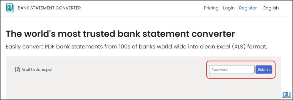Convert locked bank statement to excel