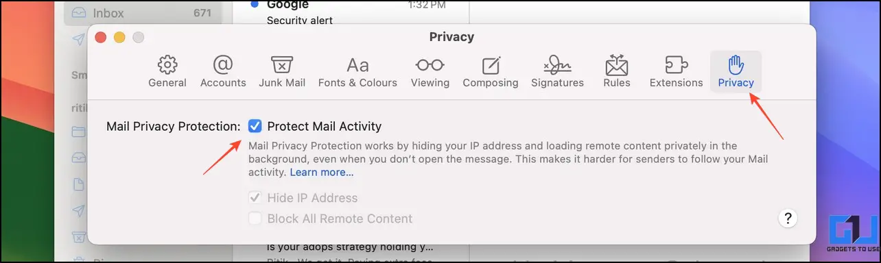 Blocca i tracker email su Gmail su mac