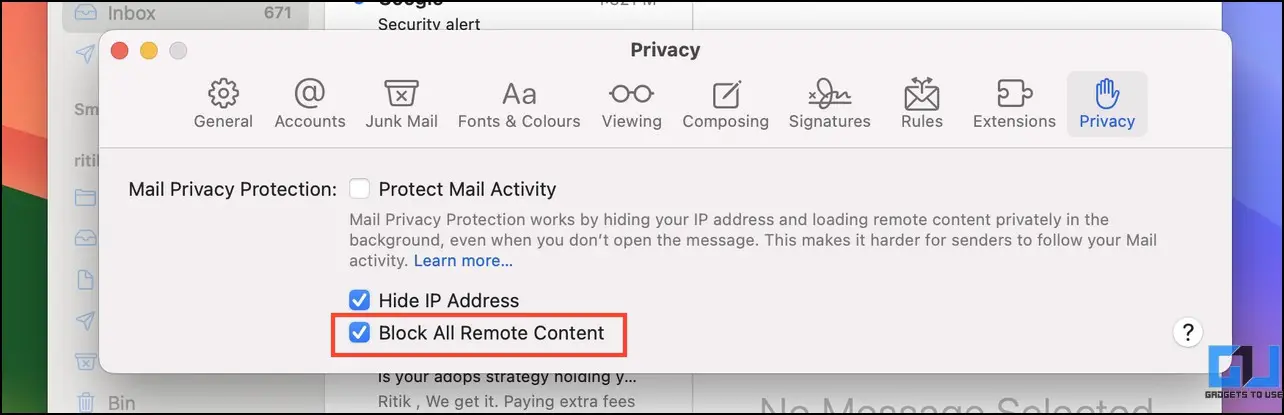 Blocca i tracker email su Gmail su mac