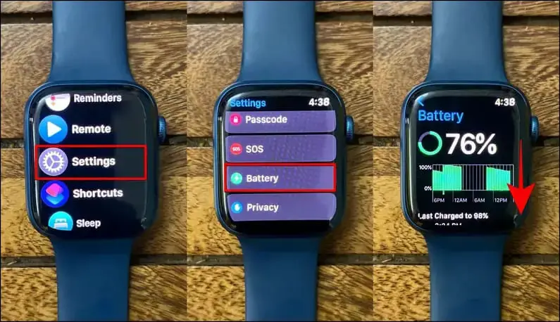 Go to Apple Watch Settings and select Battery.