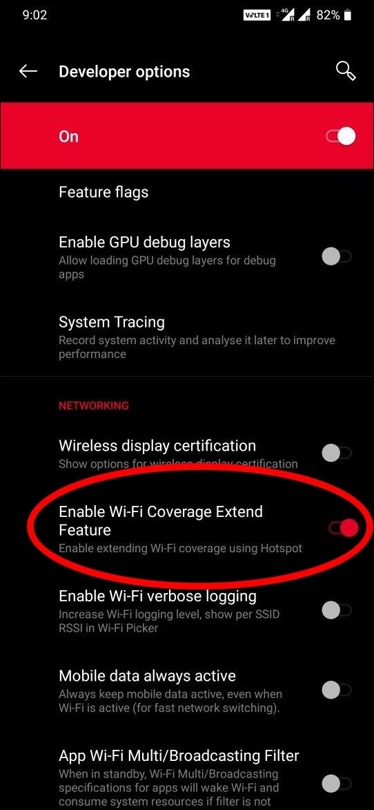 Enable Extend Wifi Coverage in Developer Options