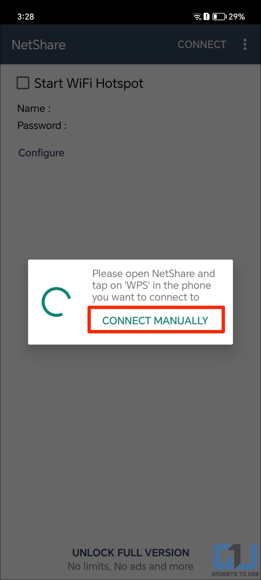 Tap Connect Manually