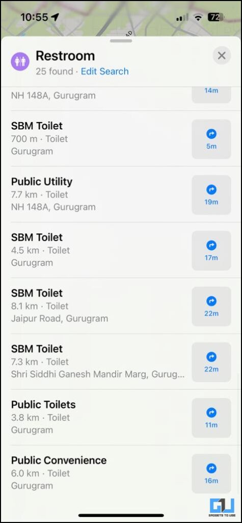 list of public toilet