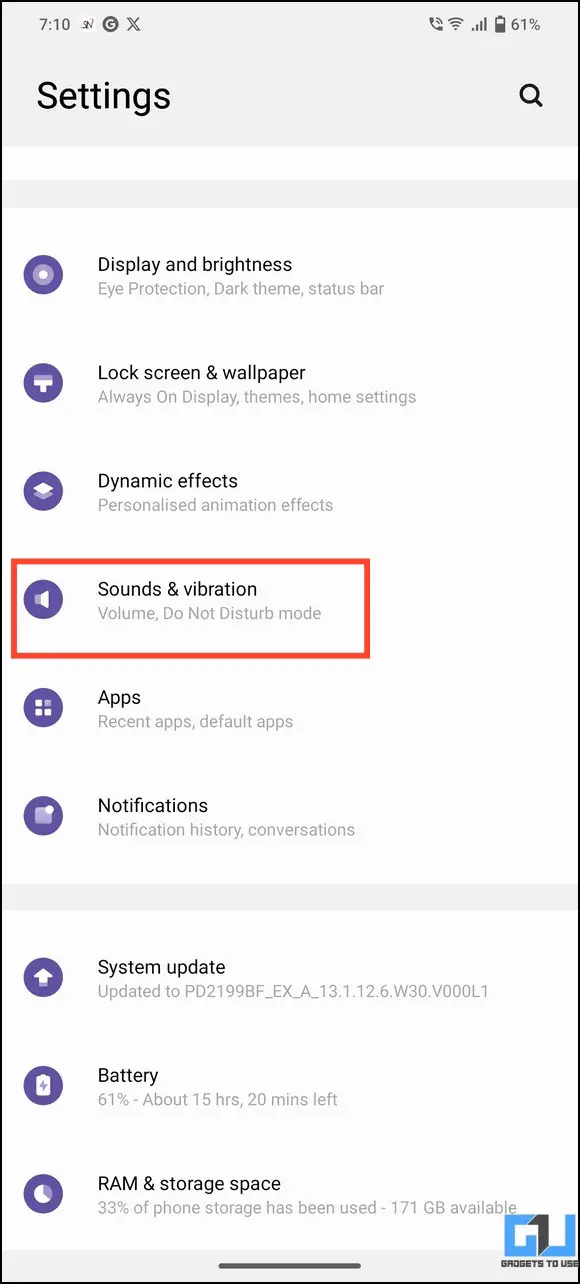 Sound and Vibration settings on Android