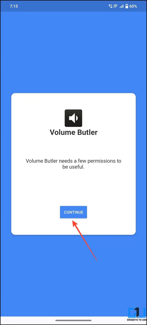 Continue button on Volume + app