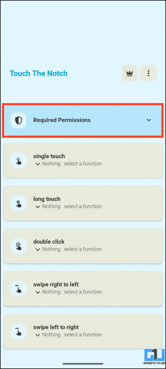 allow required permission to touch the notch app