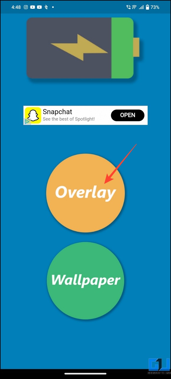 tap overlays on notch battery bar app