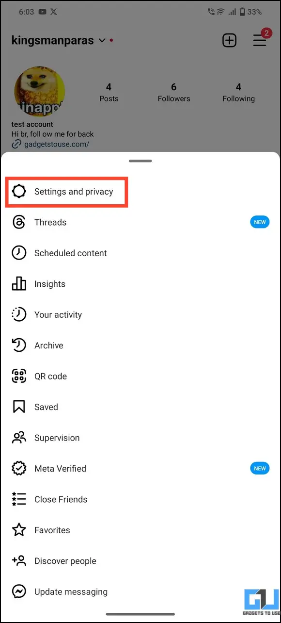 tap on settings and privacy