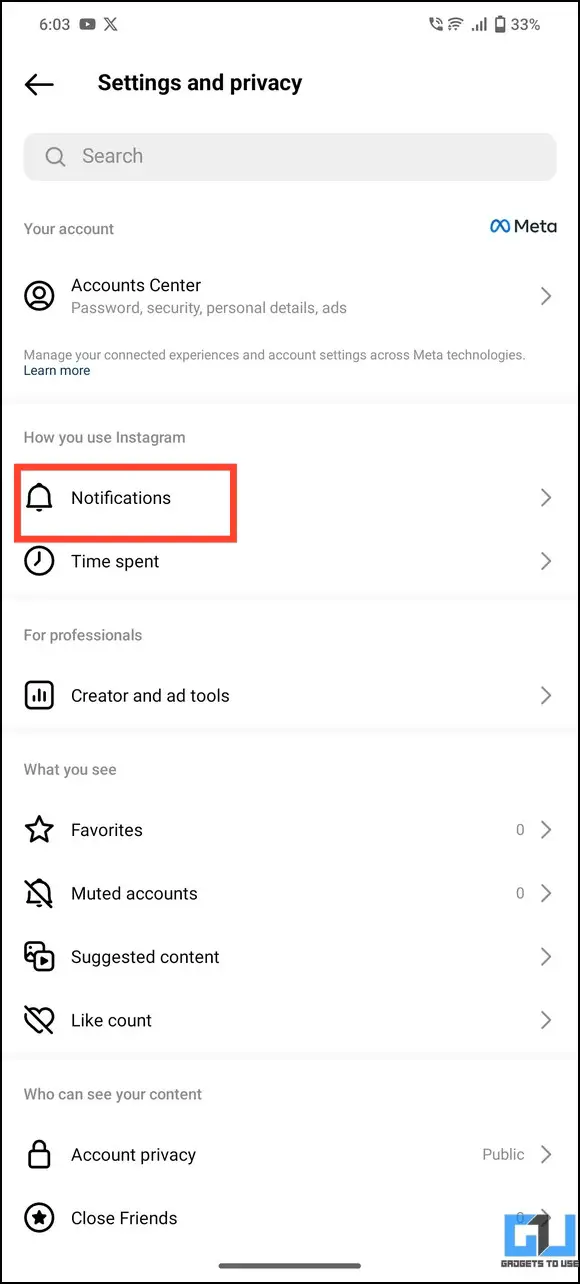 tap on notification settings