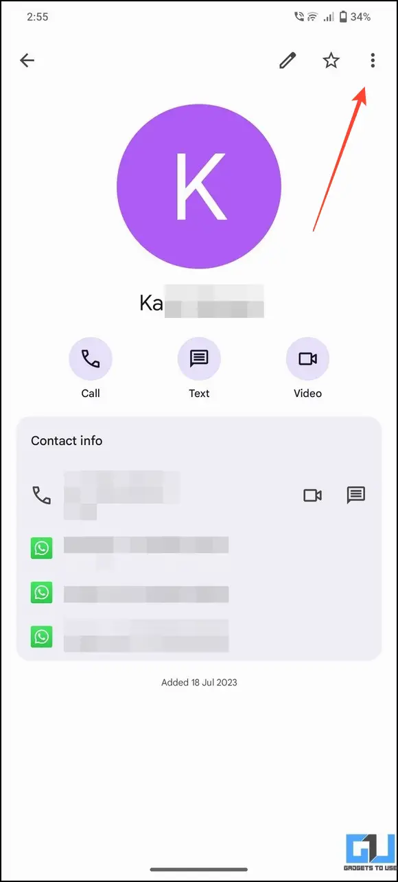 Tap three dots on Contacts page