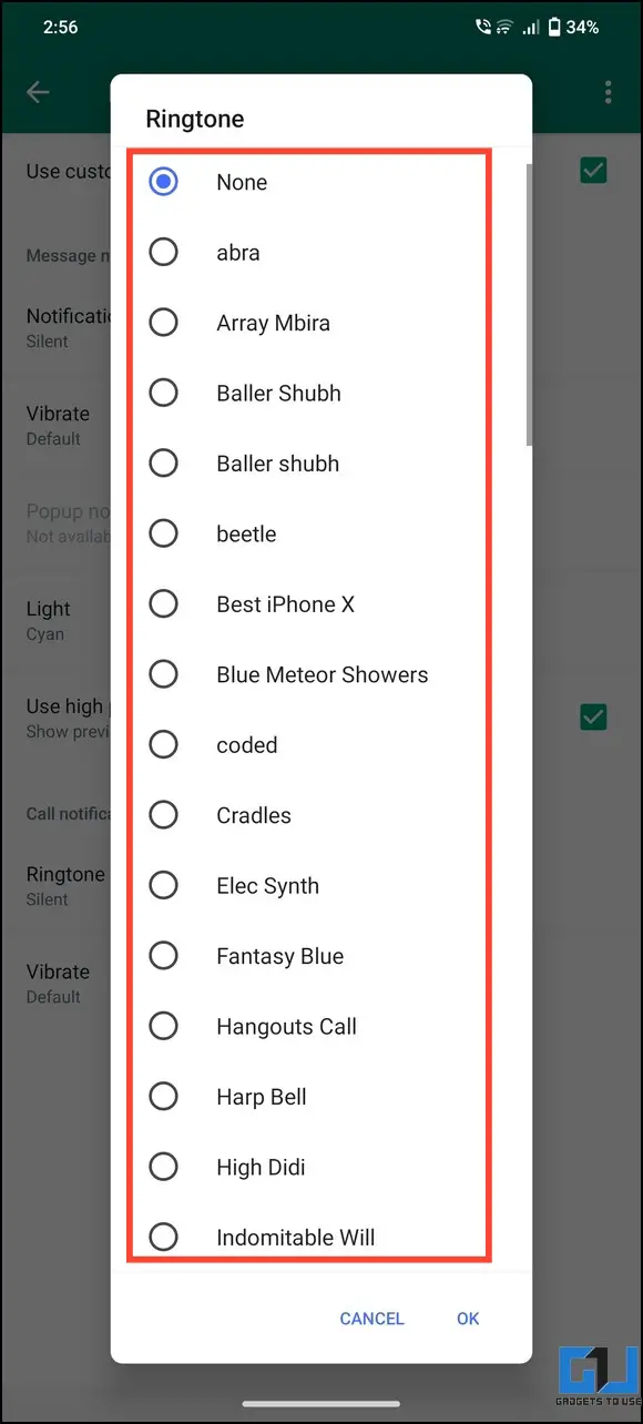 select a ringtone from the list