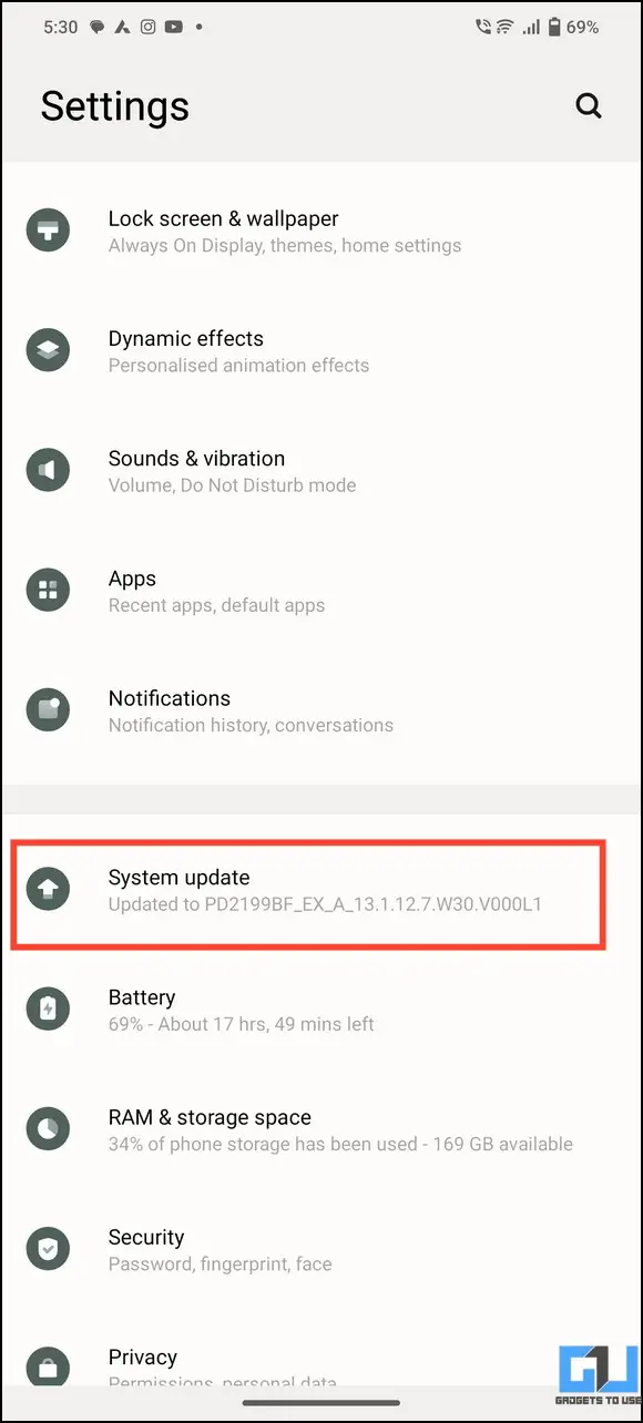 check for system updates from phone settings