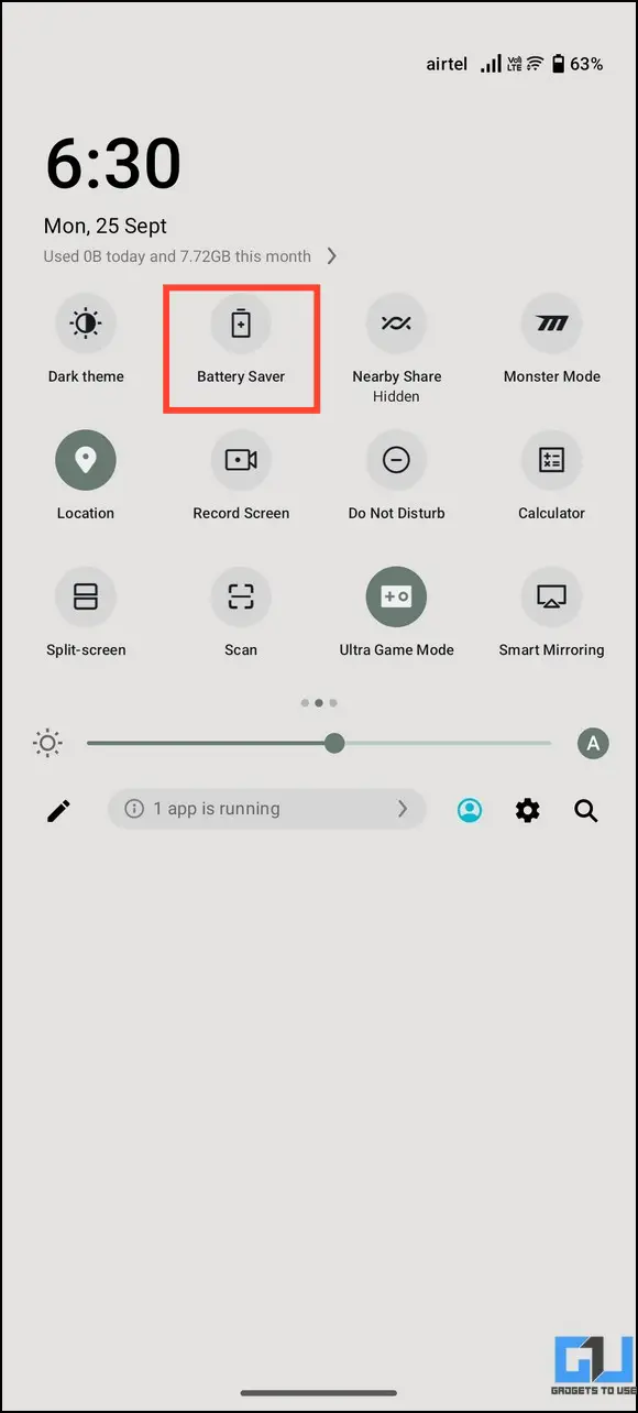 enable battery saver from quick settings