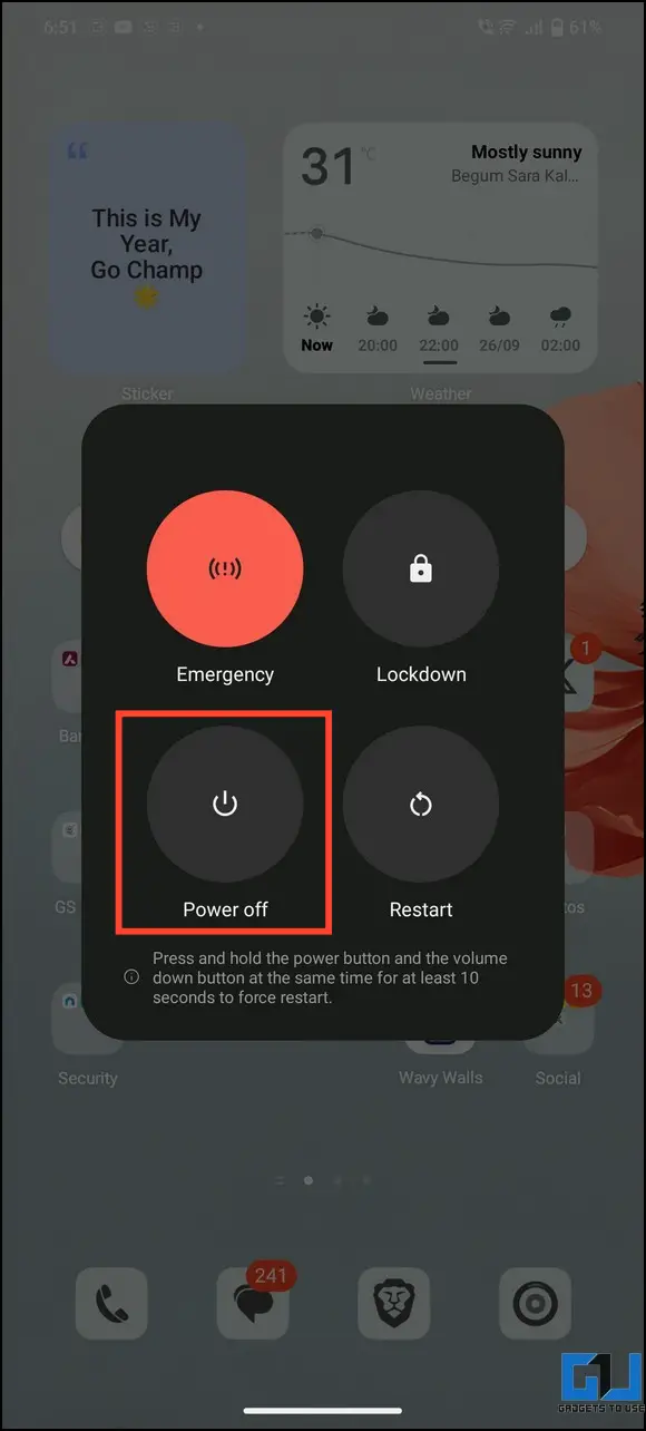 long press power off button from the menu to access safe mode