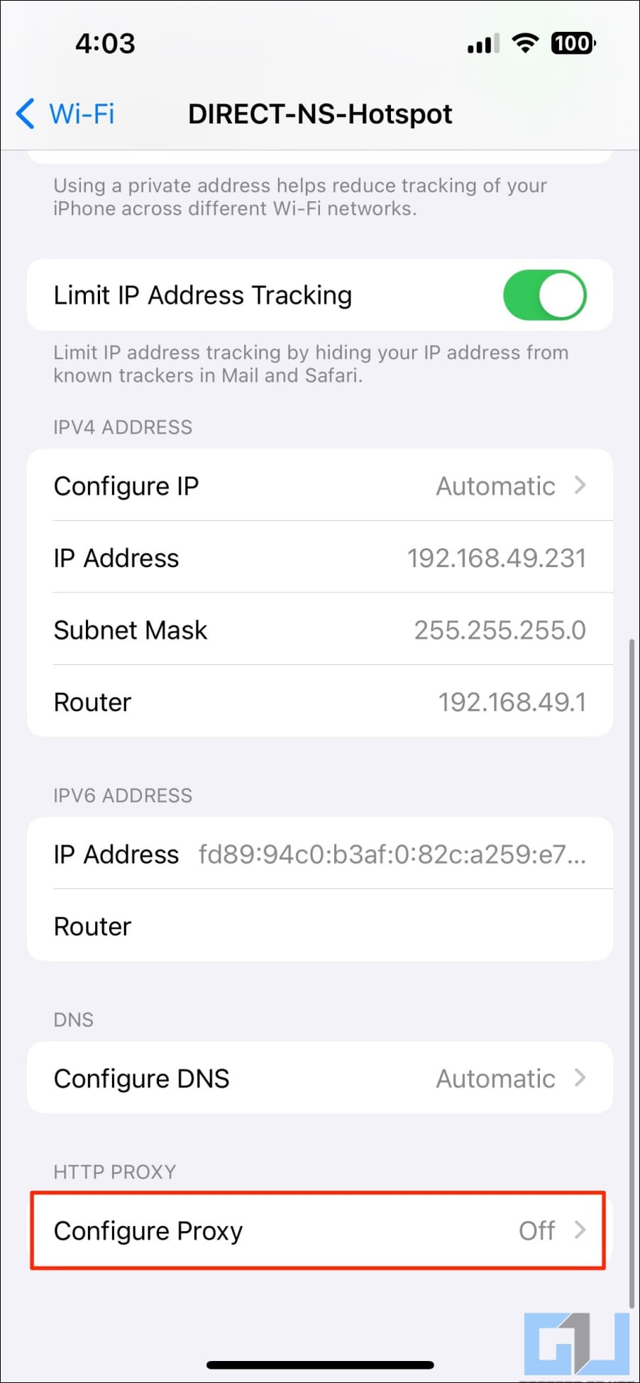 Scroll down and tap Configure Proxy