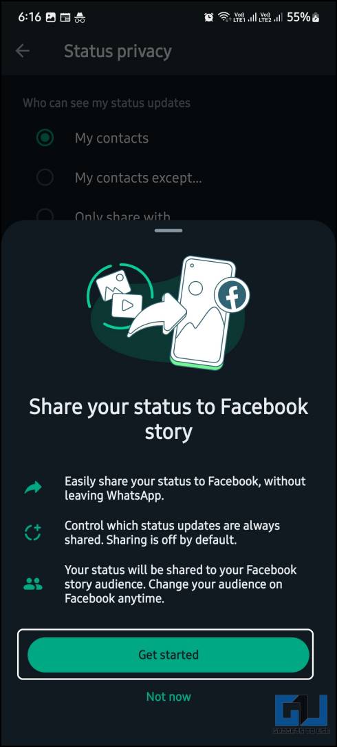 Sharing status to Facebook
