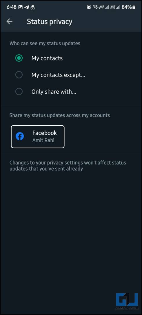 Sharing status to Facebook