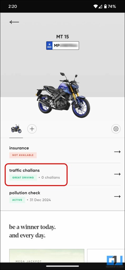 vehicle details in CRED app