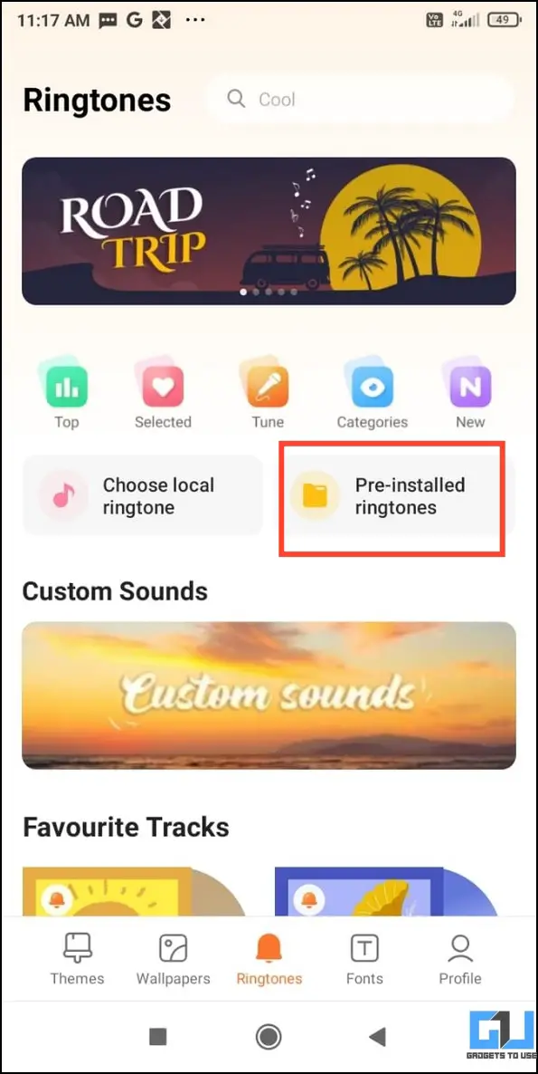 Tap pre-installed ringtones from the store