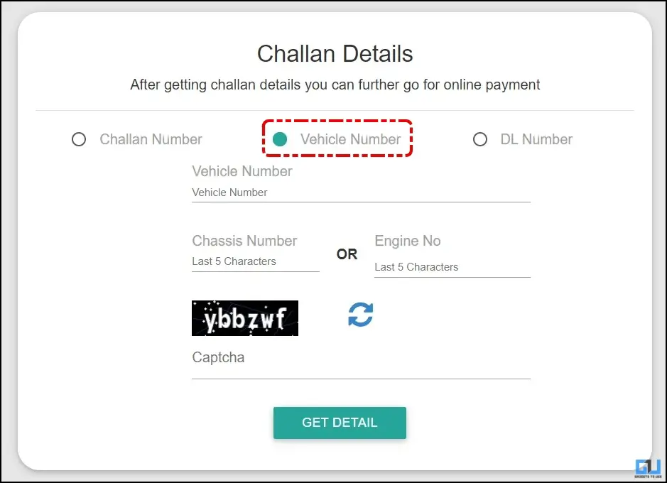 search using vehicle number