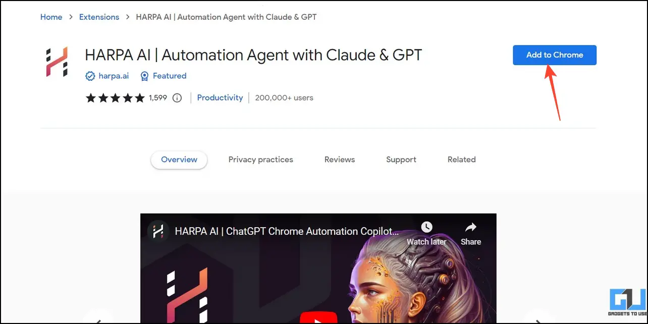 Add HARPA AI from Chrome Web Store