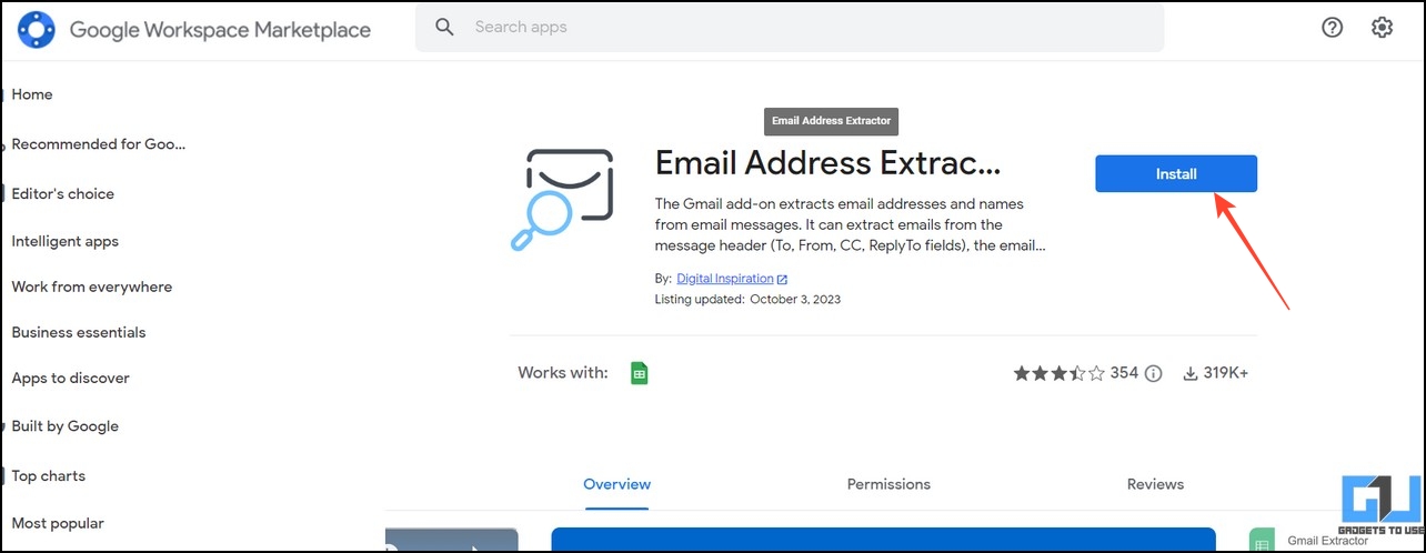 Install Email Address Extractor from Google Workspace Marketplace