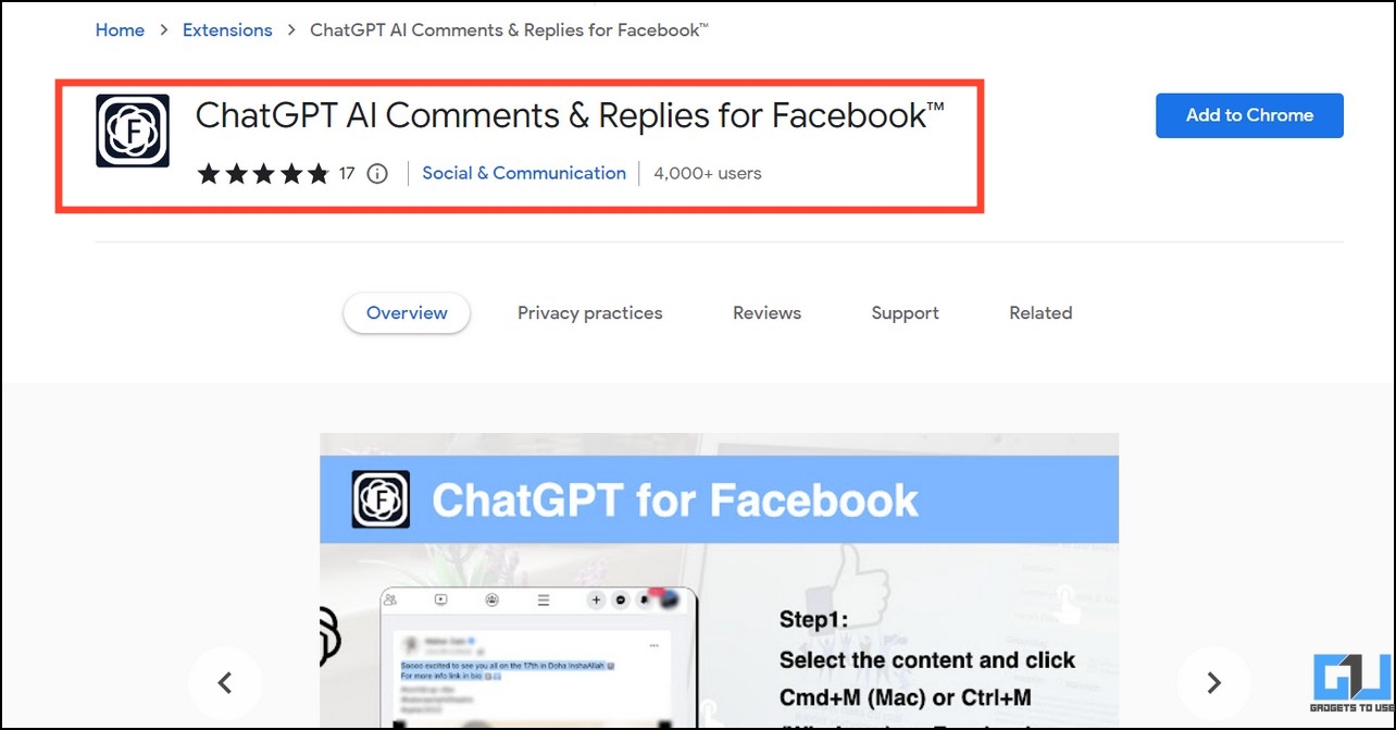 Install ChatGPT AI Comments & Replies for Facebook extension