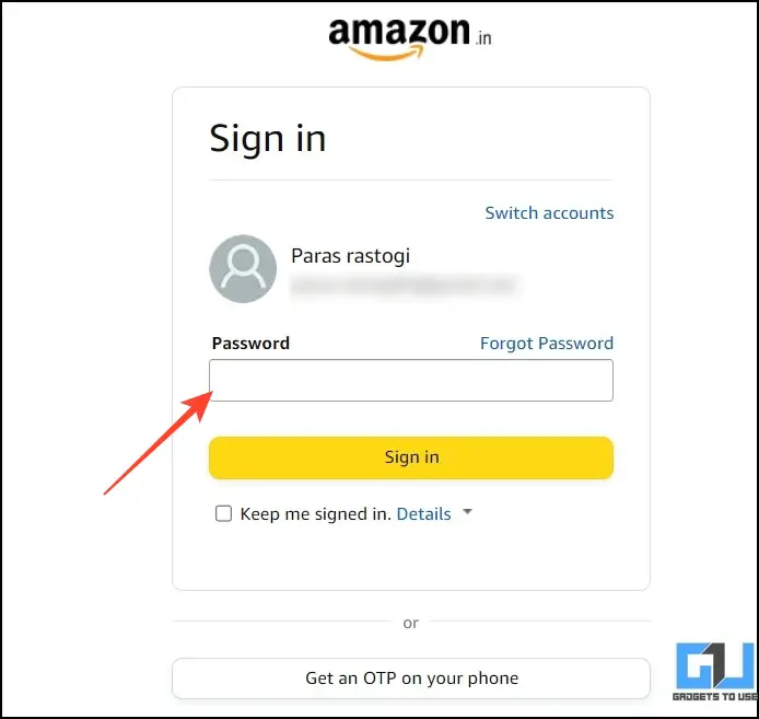 Login to your amazon account for authentication