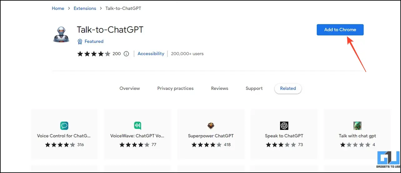 Talk to ChatGPT extension listing