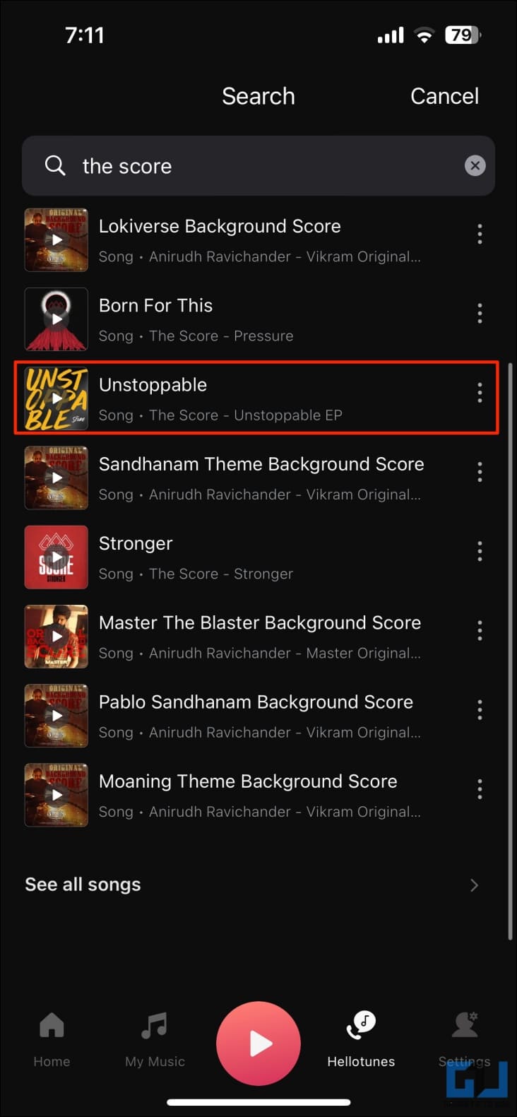 Search and select the song