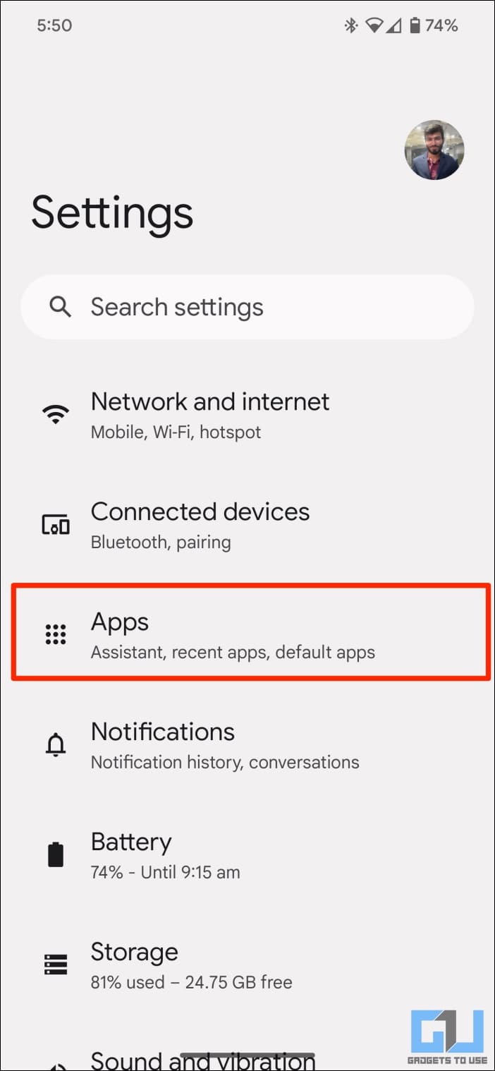 Select Apps in Android Settings