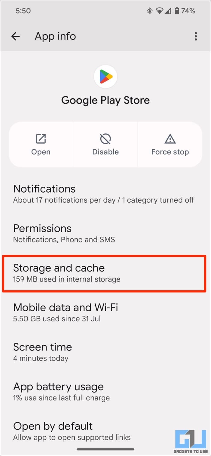 Select Storage and cache