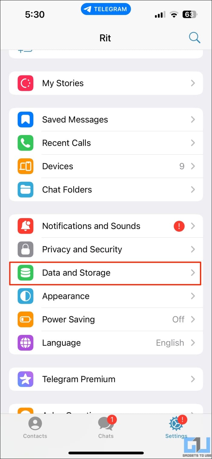 In Telegram Settings, choose Data and Storage