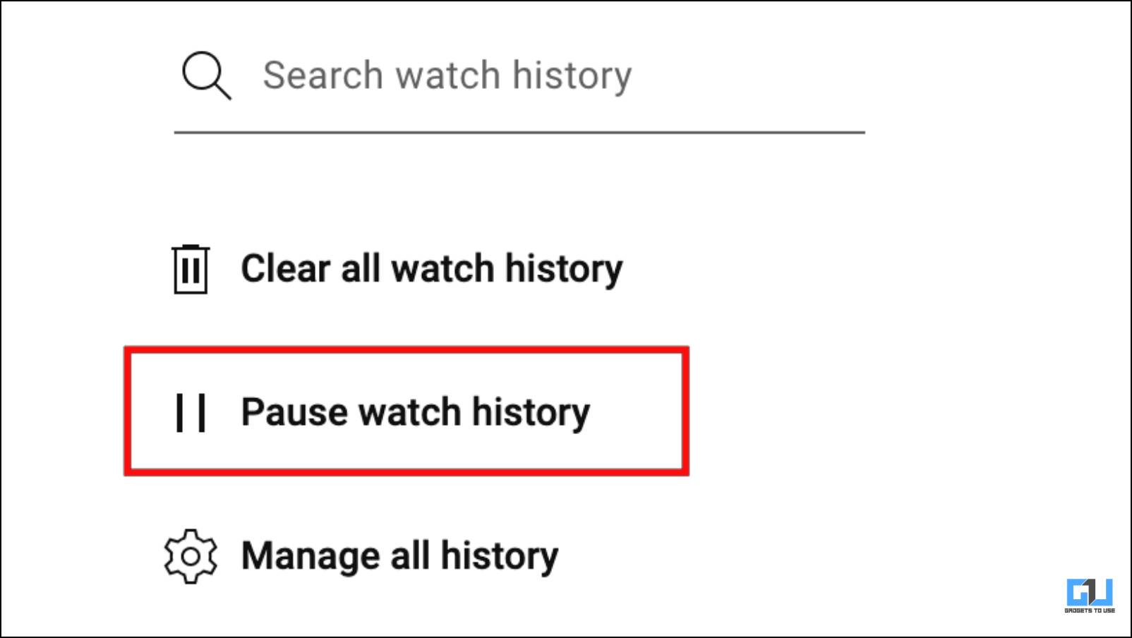 Pause YouTube Watch History