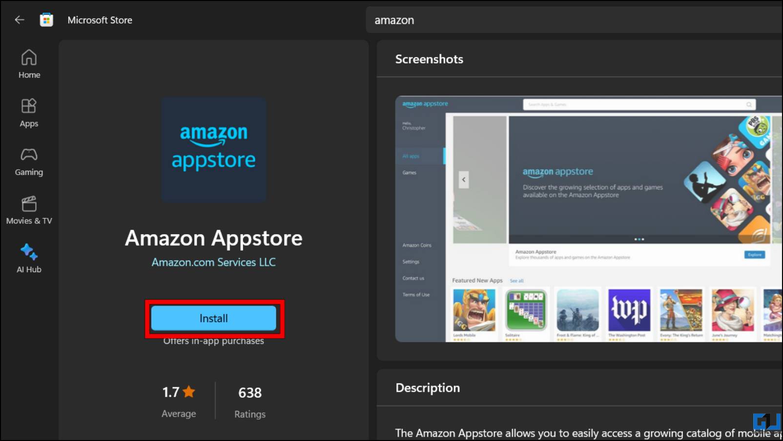 Install Amazon Appstore from the Microsoft Store