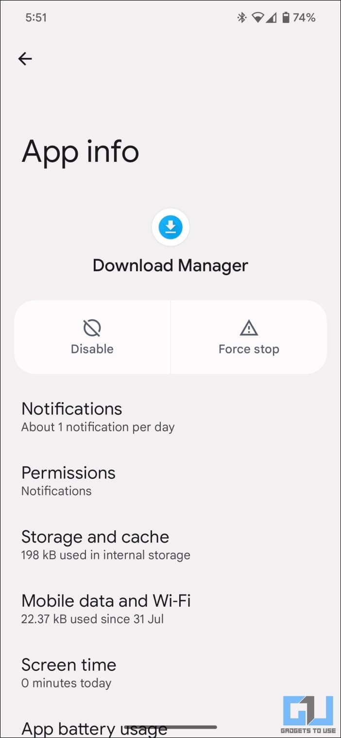 Download Manager App Info Page