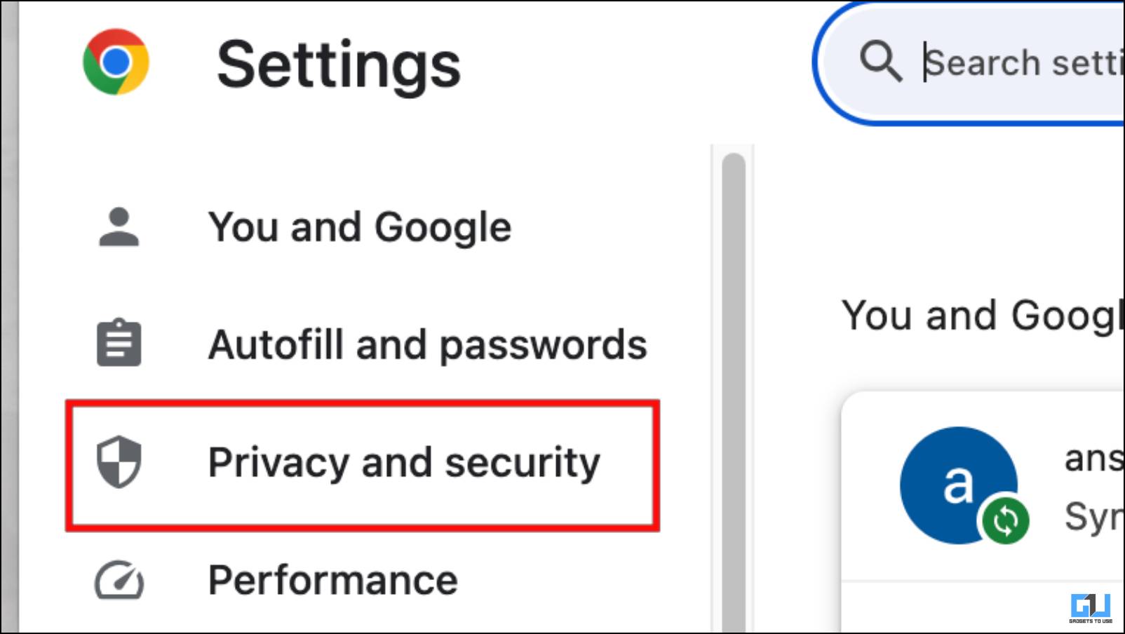 Switch to Privacy and Security tab