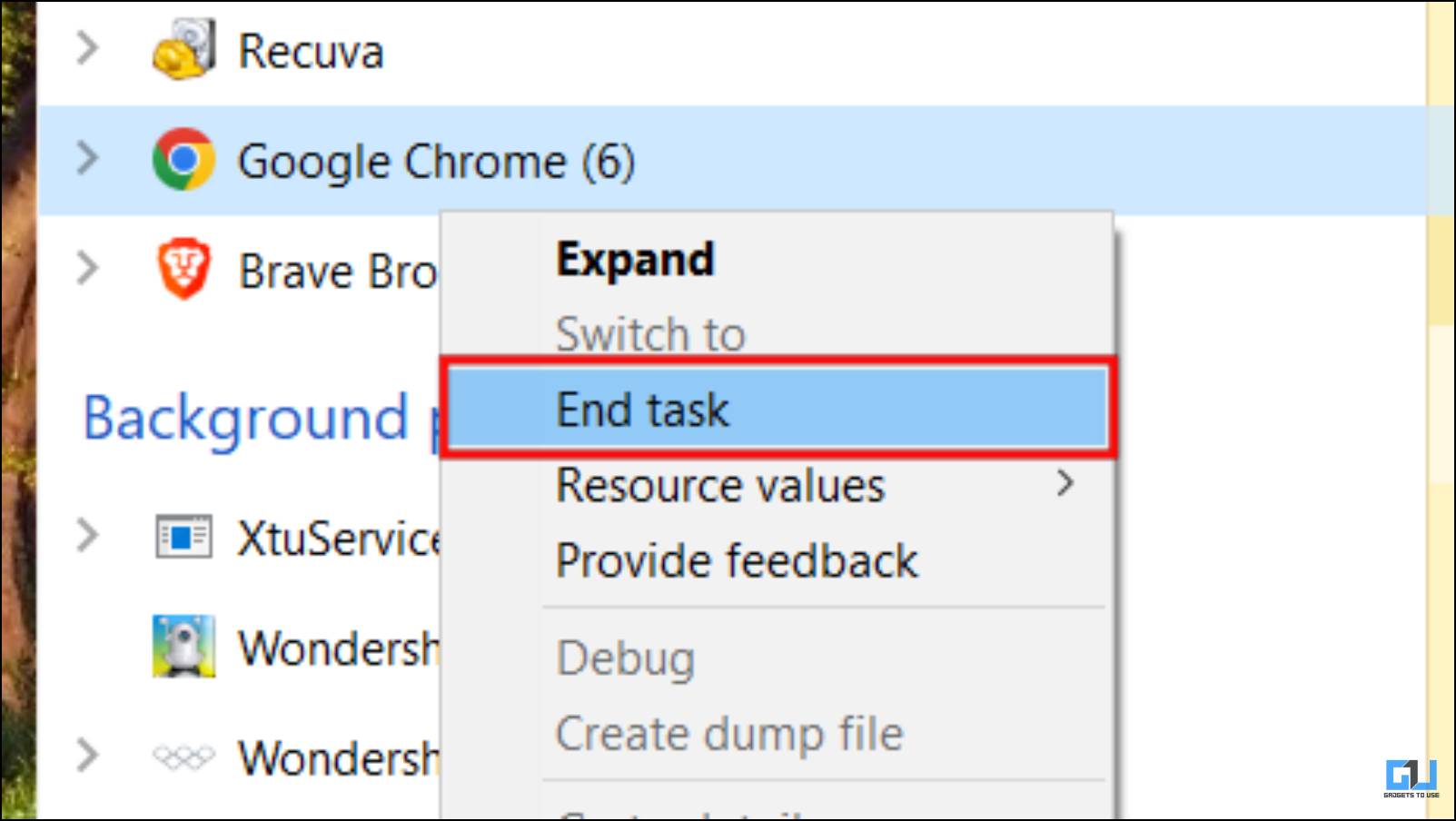 Clicking on End Task to Close Chrome