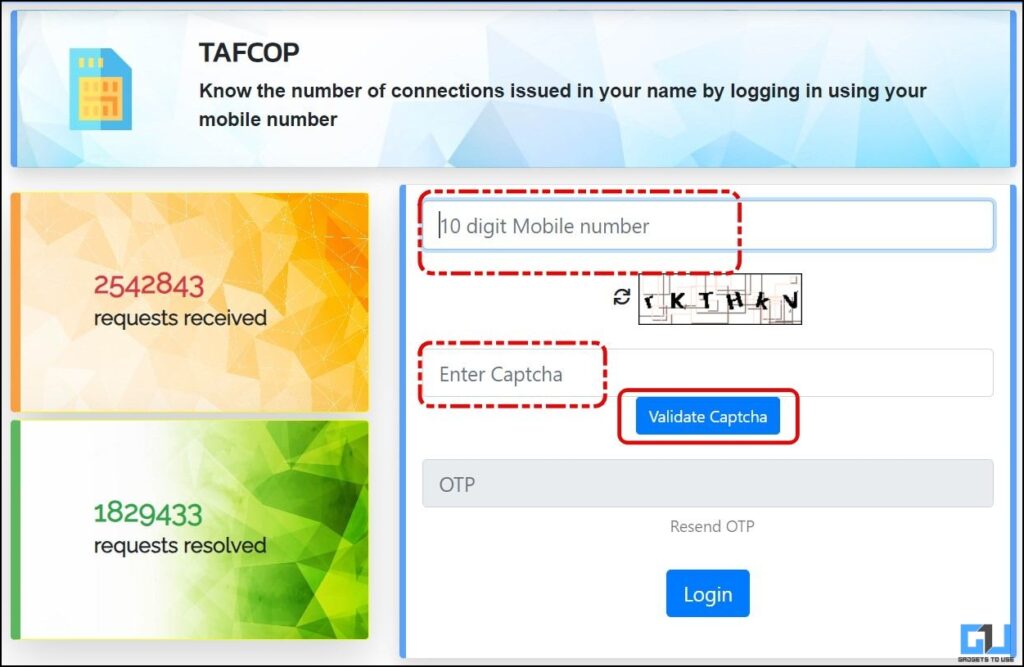 Enter your phone number and OTP to login