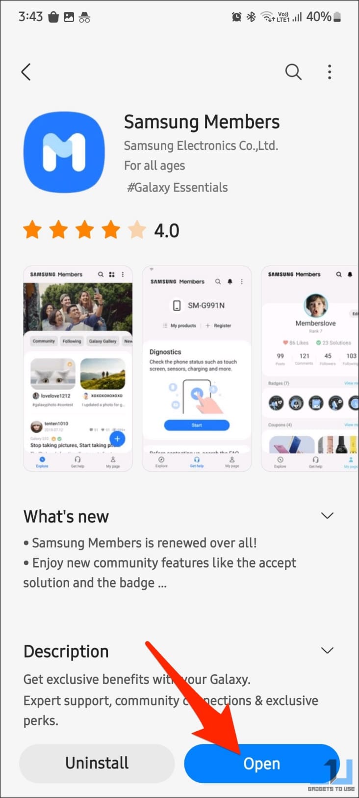 Install Samsung Members app from Galaxy Store