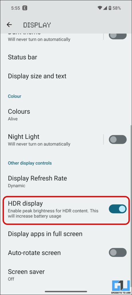 Disable HDR display mode