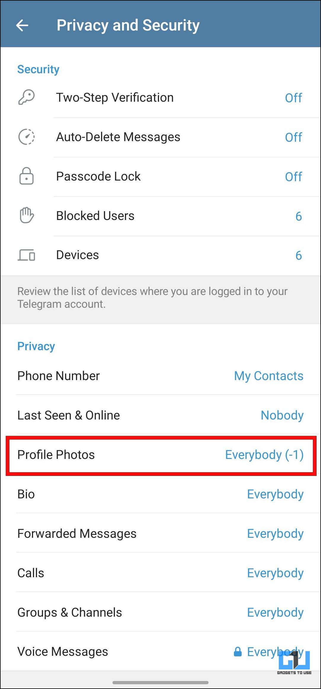 Visit Profile Photo in Privacy Settings