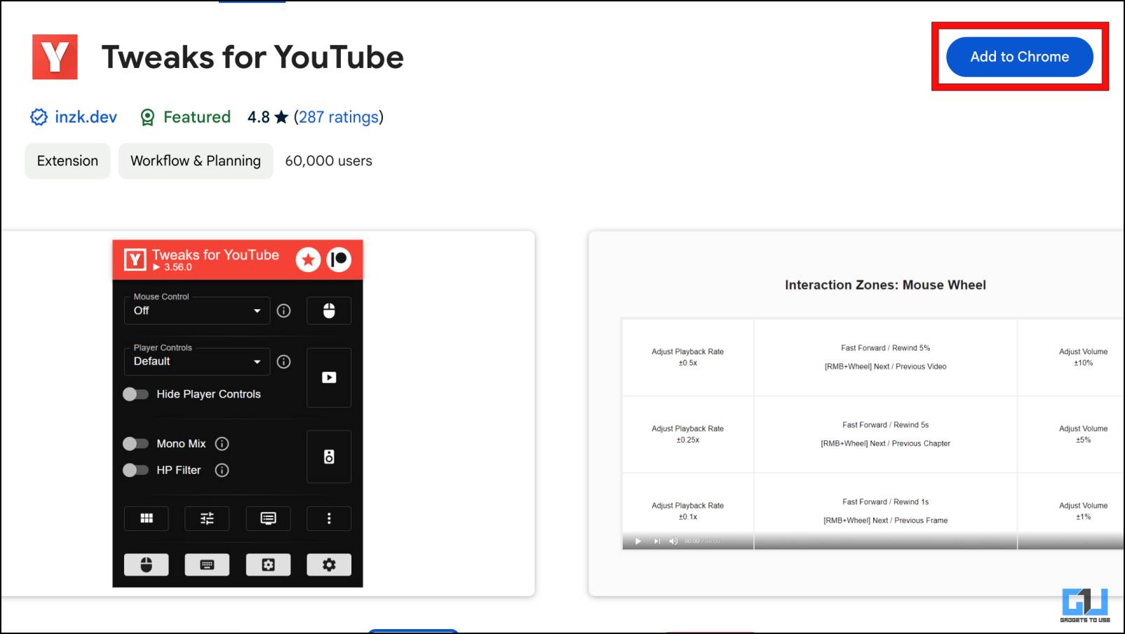 Install Tweaks for YouTube Extension in Chrome