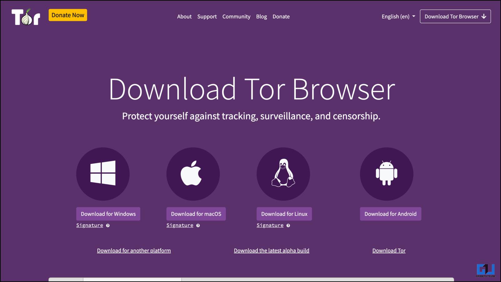 Official download page of Tor Browser